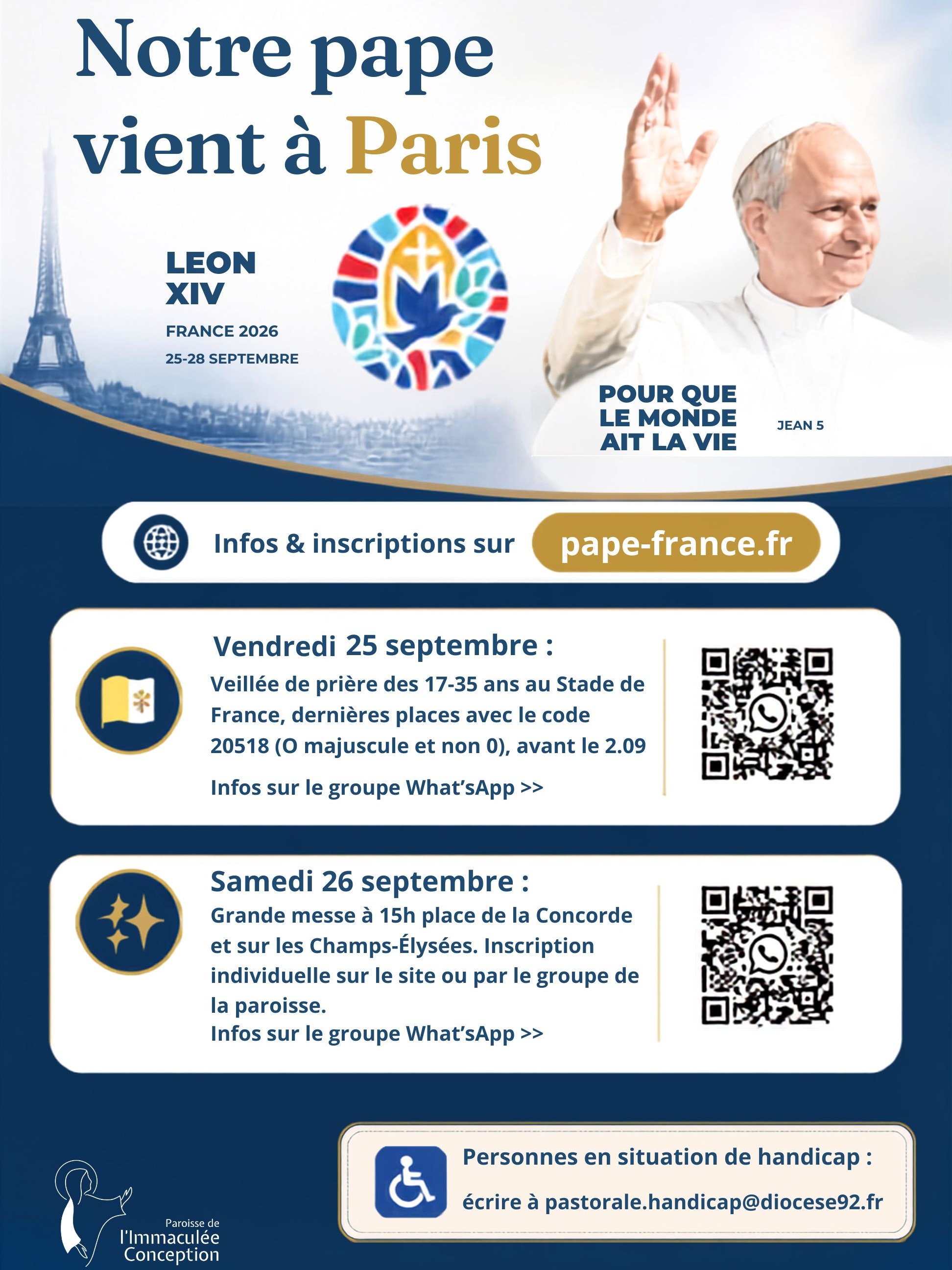 Le pape sera à Paris les 25 et 26 septembre 